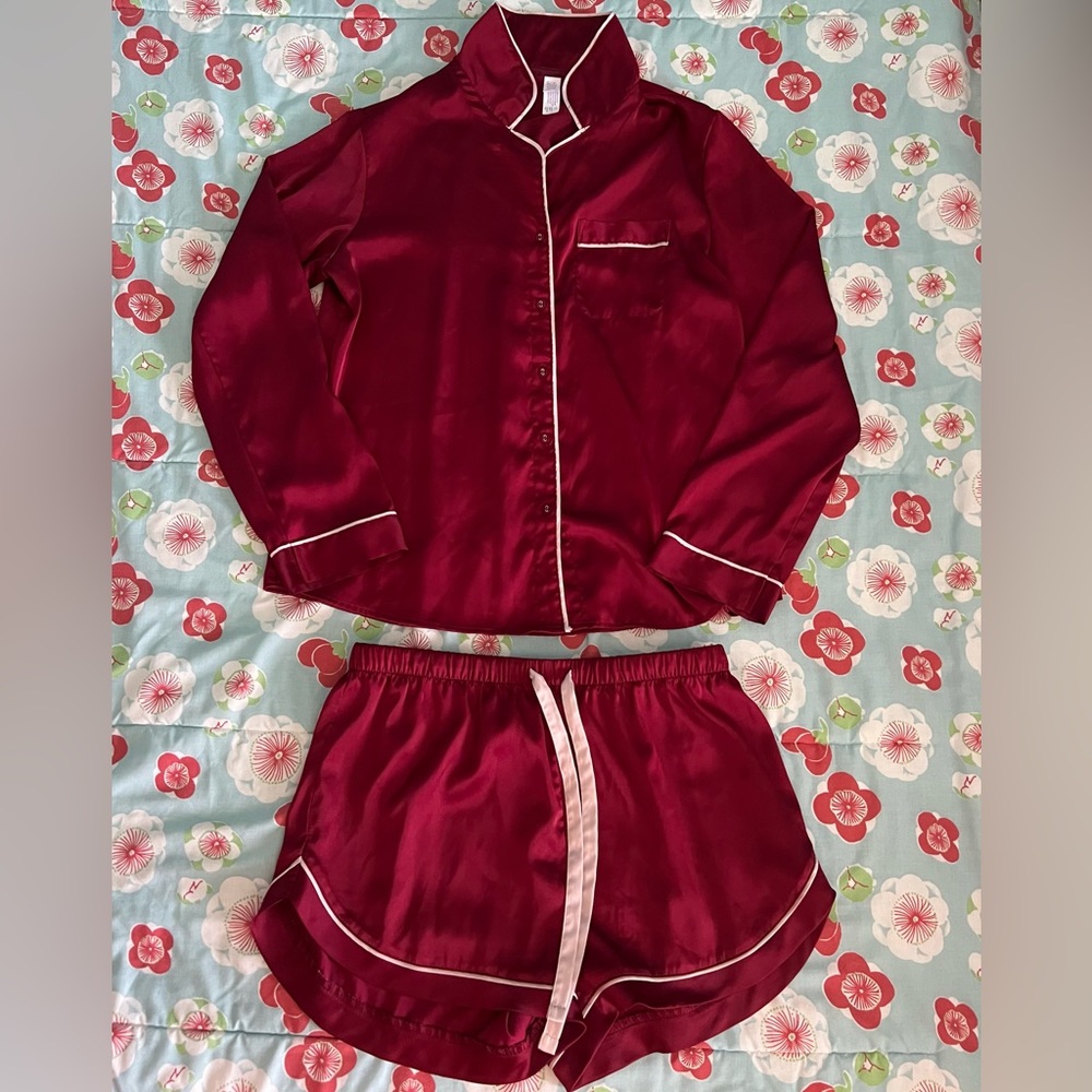 Burgundy Satin PJ Set size S